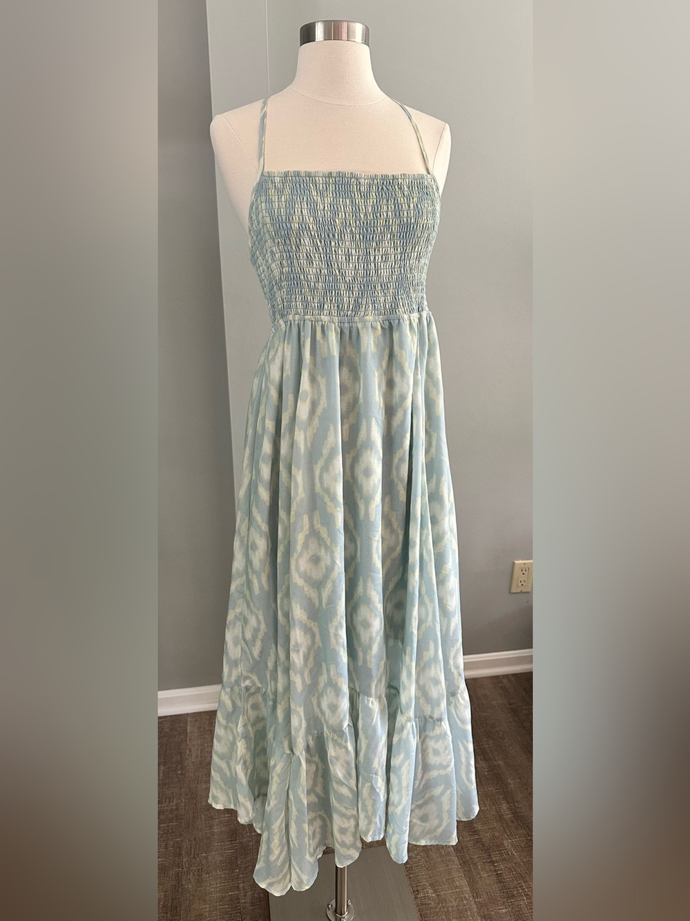 Wishlist Pastel Blue and Cream Smocked Maxi Dress